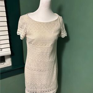 London Times Ivory Lace Mini Dress
